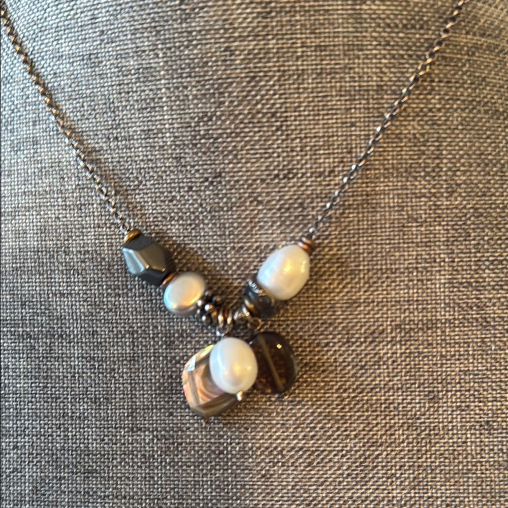 Silpada Hematite Pearl & Quartz & .925 Sterling Silver Charm Necklace N2202